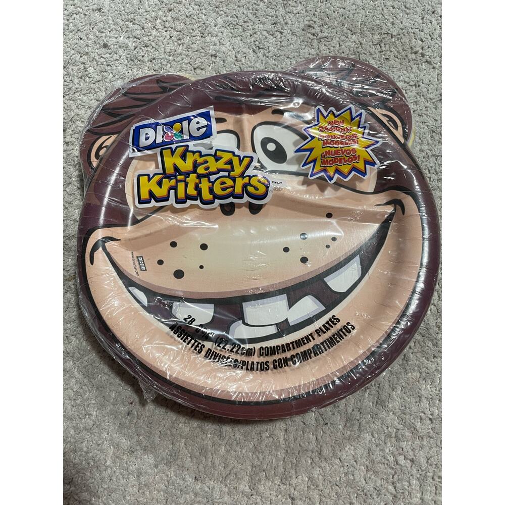 VTG NEW Dixie Krazy Kritters 28 Plates 8 3/4 Compartment Plates Animal Faces